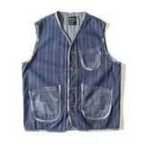 WIAOFELLAS  -  Men Japanese Streetwear Retro Fashion Loose Casual Stripe Denim Vest Sleeveless Jacket Unisex Jeans Waistcoat Cowboy Vest