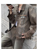 WIAOFELLAS  -  Autumn and winter Maillard style retro heavy washing and old versatile denim jacket couple set
