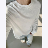 WIAOFELLAS  -  Spring Cotton Long Sleeved T-shirt Men Black White Casual T Shirt Men Streetwear Korean Loose Round Neck T Shirt Mens Top M-3XL
