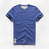 Wiaofellas  -  Retro Distressed Cotton round Neck Short Sleeve T-Shirt Loose Fit Basic Color Summer Youth Fashion Standard Tailoring Male Top
