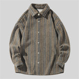 WIAOFELLAS  -  Large Size Harajuku Corduroy Shirts Men Loose Casual Shirt Mens Striped Long Sleeve Shirts Male Spring Autumn Men Clothing 5XL