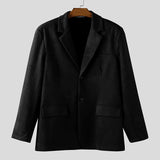 WIAOFELLAS  -  Men Blazer Solid Color Lapel Long Sleeve Button Casual Suit Men Streetwear Loose Fashion Leisure Male Thin Coats S-5XL