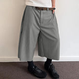 WIAOFELLAS  -  Men Pants Button Joggers Oversize Solid Color Casual Calf-length Trousers Men Streetwear Pleated Fashion Wide Leg Pants