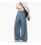 WIAOFELLAS  -  simple men's casual trousers pleated design new solid color wide leg bottom loose straight thin male pants summer