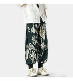 WIAOFELLAS  -  Retro Floral Pattern Harlan Pants Summer Thin Casual Pants for Men Asian Style Large Size Baggy Trousers