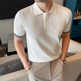 Wiaofellas  -  High Quality Striped Knitted Polo Shirt for Men Summer Short Sleeve Ice Silk Cool T-shirt Casual Business Sports Golf Tee Tops