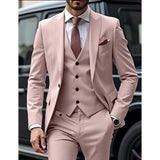 WIAOFELLAS  -  High-end Pink Elegant Single Breasted Men Suit Three-pieces(Jacket+Pants+Vest) Party Prom Wedding Set