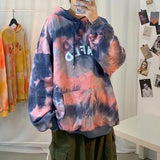 Wiaofellas  -  Tie Dye Hooded Sweatshirt Men's Loose Casual Korean Style Trendy Design Sense Niche Long Sleeved Top Letter Printed Jacket