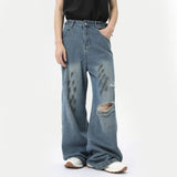 Wiaofellas  -  American Style Men's Denim Pants Casual Worn-out Big Pockets Droop Jeans Loose Straight Wide Leg Male Trousers Autumn