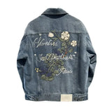 Wiaofellas  -  Men's Denim Jacket Blue Trendy Designer Male Jean Coats with Embroidery Flower Worn Korean Popular Clothes Elatic High Quality G