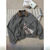 WIAOFELLAS  -  American Retro Plaid Collar Jaet Men's ort Sle Haome High-End Feel Cleanfit Outerwear Autumn Faion Brand Yulin