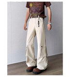 WIAOFELLAS  -  Simple Men's Casual Trousers Solid Color Multi Pockets Zipper Splicing Straight New Wide Leg Male Pants Summer 24K3872