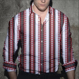Wiaofellas  -  Men's Retro Western Striped Shirt Casual Short Sleeve Button-Up Cowboy Style Shirt