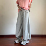 WIAOFELLAS  -  Plaid Design Men's Casual Pants Korean Style Pleated Quick-dry Bottom Drawstring Straight Wide Leg Male Trousers