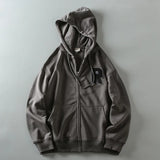 WIAOFELLAS  -  Spring new American vintage applique embroidered men's loose casual hooded sweater cardigan zipper coat tide
