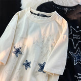 WIAOFELLAS  -  Trendy Cross-Border Street Star Top Hip Hop BF Style Loose Fit Short Sleeves T-Shirt For Men Women Students Summer