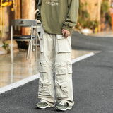 WIAOFELLAS  -  Japanese Multi-pocket Work Pants Men's Autumn Trendy Loose Straight Casual Pants Hip-hop Retro Design Trousers Aesthetic Chic