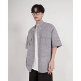 WIAOFELLAS  -  Men's Big & Tall Checkered Shirt - Summer Relaxed Fit Short Sleeve Pullover with Chest Pocket  M-5XL