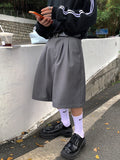 WIAOFELLAS  -  Spring Summer Loose Casual Soft Grey Pleated Shorts for Men with High Waist Short Straight Pants Korean Clothes