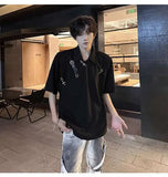 WIAOFELLAS  -  Men's Denim Shorts Back Letter Embroidery American Style Washing Straight Contrast Color Wide Leg Male Jeans Summer