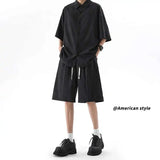 WIAOFELLAS  -  Summer Shirt Set Men Fashion White Shirts Shorts Two-piece Set Men Korean Loose Ice Silk Set Mens Formal Sets Large Size 5XL