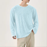 WIAOFELLAS  -  Men T Shirt Solid Color O-neck Long Sleeve Korean Style Male Tee Tops Streetwear Loose Fashion Casual Men Clothing