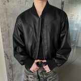 WIAOFELLAS  -  Brown Leather Jacket Men Fashion Casual Black Motorcycle Jackets Men Streetwear Hip-hop Loose Bomber Jacket Mens Outwear M-3XL