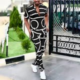 Wiaofellas  -  Spring Autumn New Men's Suit Retro Harajuku Print Long Sleeve Shirt Pants 2 Piece Set Casual Gentleman Hawaiian Shirts