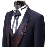 Wiaofellas  -  Floral Formal Suits For Men 3 Pcs Shawl Lapel Wedding Groom Tuxedo Italian Style Suit Jacket With Vest Pants Fashion