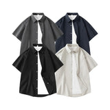 WIAOFELLAS  -  Men's Summer Solid Color Short-Sleeve Shirt - Relaxed Drop-Shoulder Casual Top, Textured Design for Smart-Casual Wear