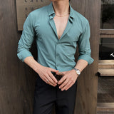 WIAOFELLAS  -  High Elasticity Long Sleeve Men's Dress Shirts Business Gentleman Social Slim-fit Men Shirt Casual Button Up Solid Mens Clothing