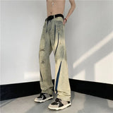 WIAOFELLAS  -  Spring New American Retro Scratch Pants Jeans Men High Street Loose Washed Slim Straight Wide Leg Pant Men Trousers Male Clothes