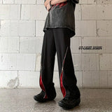 WIAOFELLAS  -  Contrasted Color Splicing Fork Pants Summer Design Niche Zipper Straight Pants European and American Hiphop Street Blowout Pants