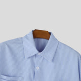 Wiaofellas  -  Men Striped Shirt Lapel Short Sleeve Button Casual Men Clothes Streetwear Summer Loose Fashion Tops For Man Shirts