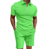 Wiaofellas  -  Men's Summer Suits Solid Color Waffle Lapel Slim-fit Short Sleevett-shirt Casual Fashion Men's Clothing