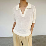 WIAOFELLAS  -  Summer New Men's Solid Color Hollow Short Sleeve T-shirt American Retro Fashion Trend Loose Simple Breathable Men's Tops