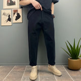 WIAOFELLAS  -  Loose Fit Casual Cotton Pants for Men with Elastic Waist Large Size Waed Harlan Nine Point Pants Autumn Winter Pure Cotton