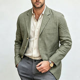 Wiaofellas  -  Fashionable Solid Color Blazer Jacket Men Spring Fall Solid Color Loose Lapel Coat Casual Buttoned Turn-down Men Outwear
