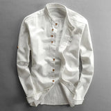 Wiaofellas  -  Men Cotton Linen Shirt Formal Retro Chinese Style Long Sleeve Casual Shirts Soft Comfort Tailor-made T-Shirts