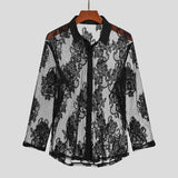 WIAOFELLAS  -  Mens Breathable Lace Casual Long-Sleeved Mesh Shirt Autumn New Transparent Fashion Trend Stage Party Sexy Mesh Shirt Mens Wear