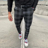 WIAOFELLAS  -  Plus Size S-3XL Men Pants Spring Summer Autumn  Casual Cotton Plaid Slim  Skinny  Long Business Chinos Slacks  Pants Black Gray
