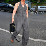 WIAOFELLAS  -  Men Sets Striped V Neck Sleeveless Crop Tops Vests & Pants Two Pieces Sets Streetwear Fashion Men's Casual Suits