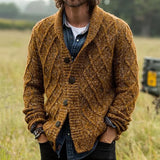 WIAOFELLAS  -  Outdoor Fashion Men's Lapel Sweatercoats Autumn Winter Warm Thick Knitting Cardigans Men Vintage Button-up Textured Knit Jacket