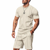 Wiaofellas  -  Men's Waffle Knit 2 Piece Outfits Casual Short Sleeve T Shirt and Shorts Set