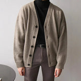 Wiaofellas  -  Men V Neck Knit Cardigan Loose Long Sleeve Casual Sweater Coat Fashion Daily Outerwear