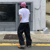 Wiaofellas  -  Men American Retro Raw Edge Denim Jeans Dark Blue Wide Straight Leg Pants Loose Baggy Streetwear Male Casual Trousers