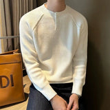 WIAOFELLAS  -  Autumn Winter New Solid Casual Thick Sweater Men's Pullover Printed Pinstripe Round Neck Long Sleeve Trendy Bottom Knitted Tops