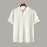 WIAOFELLAS  -  Fashion Summer Men's Ice Silk Lapel Slim Polo Short Sleeve V-neck Striped Knit T-Shirt Layer Top Men Tees Shirt For Male Clothes