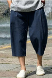 Wiaofellas  -  Men Chinese Style Summer Cotton Linen Capri Pants Loose Wide Leg Plus Size Casual Beach Cropped Trousers