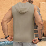 Wiaofellas  -  Fashion Ribbed Textured Tank Tops Mens Hoodie Sleeveless V Neck Drawstring Hooded Vest Summer Men Loose Solid Color Camisoles